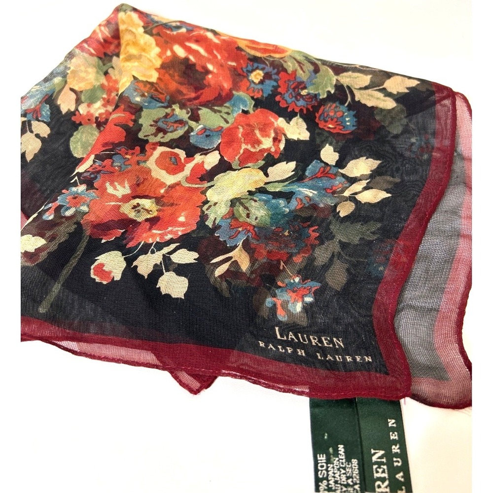 Vintage Ralph Lauren Small Bag Scarf Handkerchief Silk Floral Roses 16"